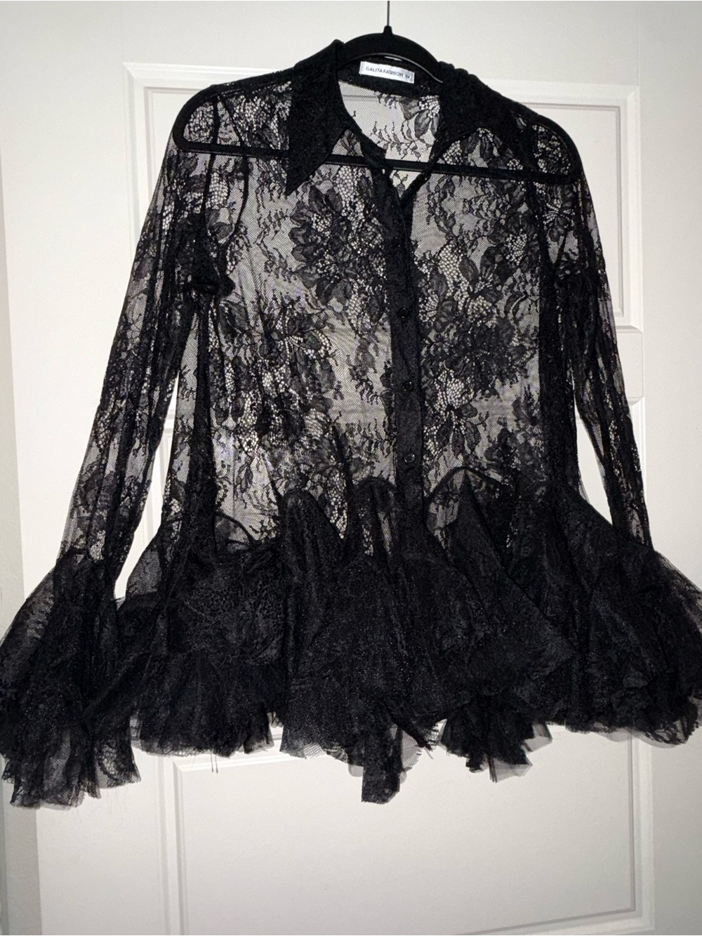Galita Fashion Black Sheer Floral Lace Peplum Blouse